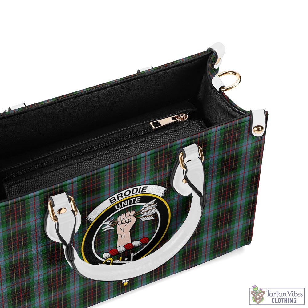 Tartan Vibes Clothing Brodie Hunting Tartan Luxury Leather Handbags with Family Crest