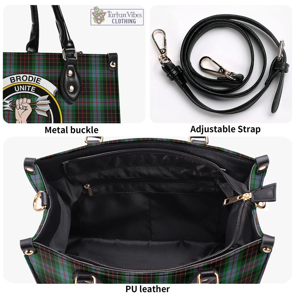 Tartan Vibes Clothing Brodie Hunting Tartan Luxury Leather Handbags with Family Crest