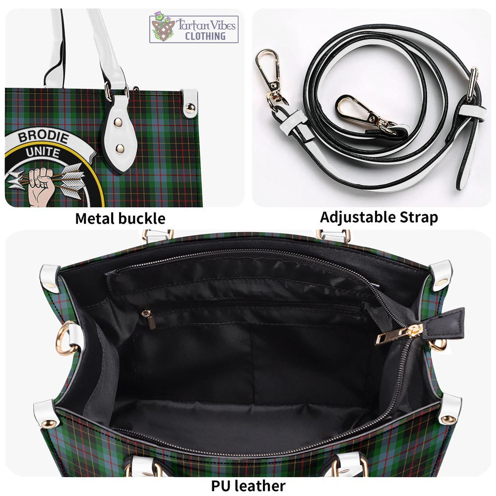 Tartan Vibes Clothing Brodie Hunting Tartan Luxury Leather Handbags with Family Crest