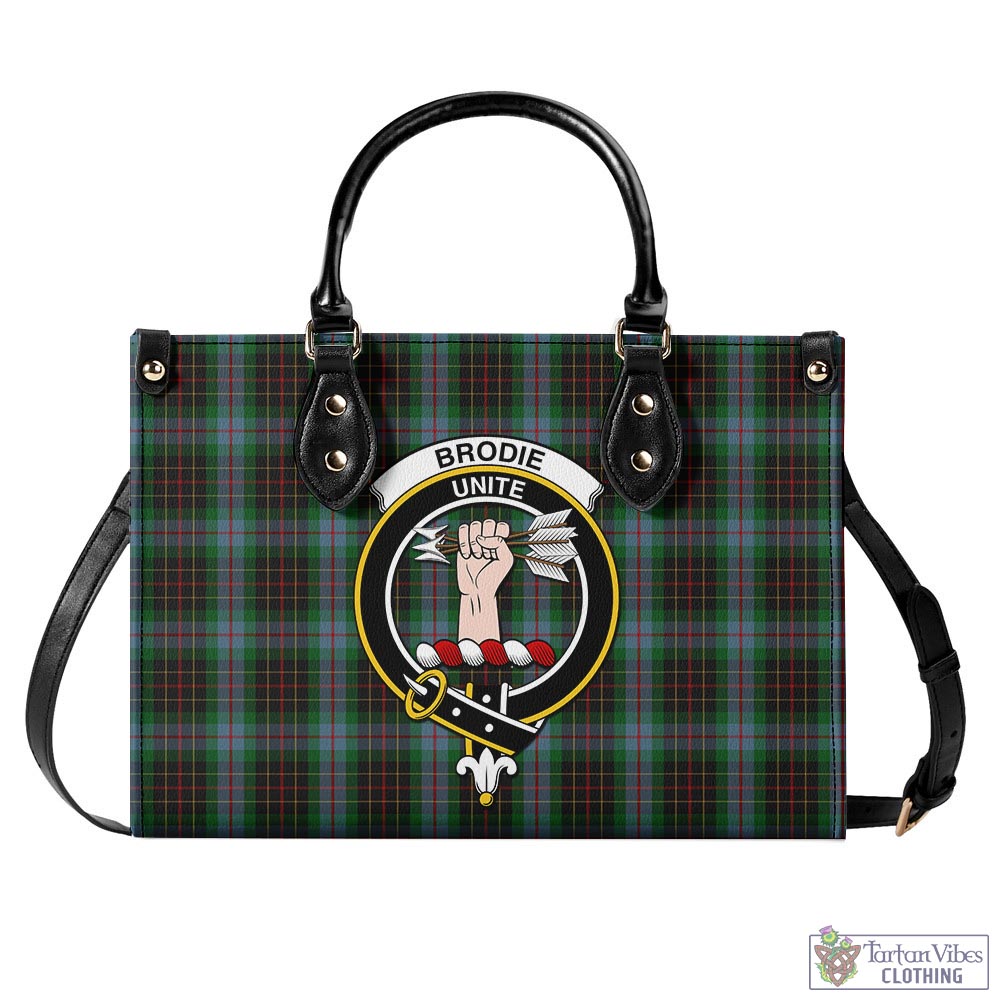 Tartan Vibes Clothing Brodie Hunting Tartan Luxury Leather Handbags with Family Crest