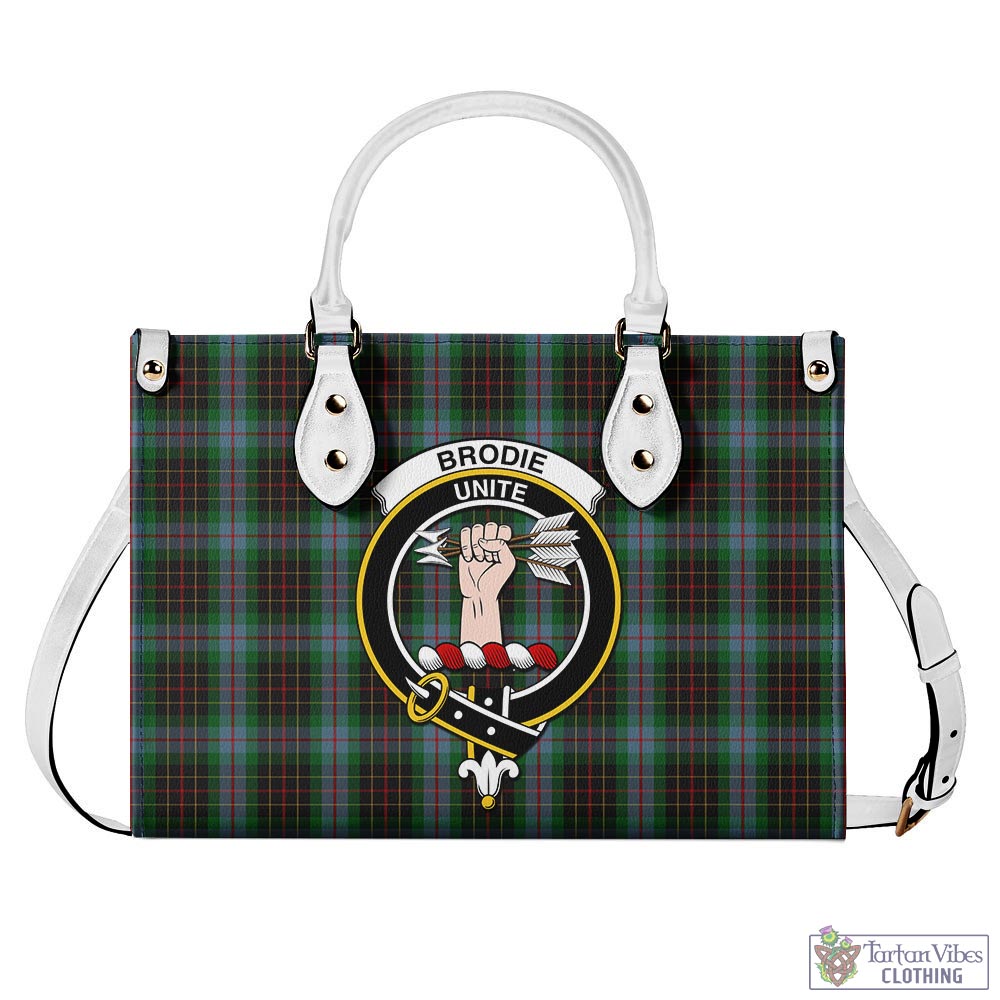 Tartan Vibes Clothing Brodie Hunting Tartan Luxury Leather Handbags with Family Crest