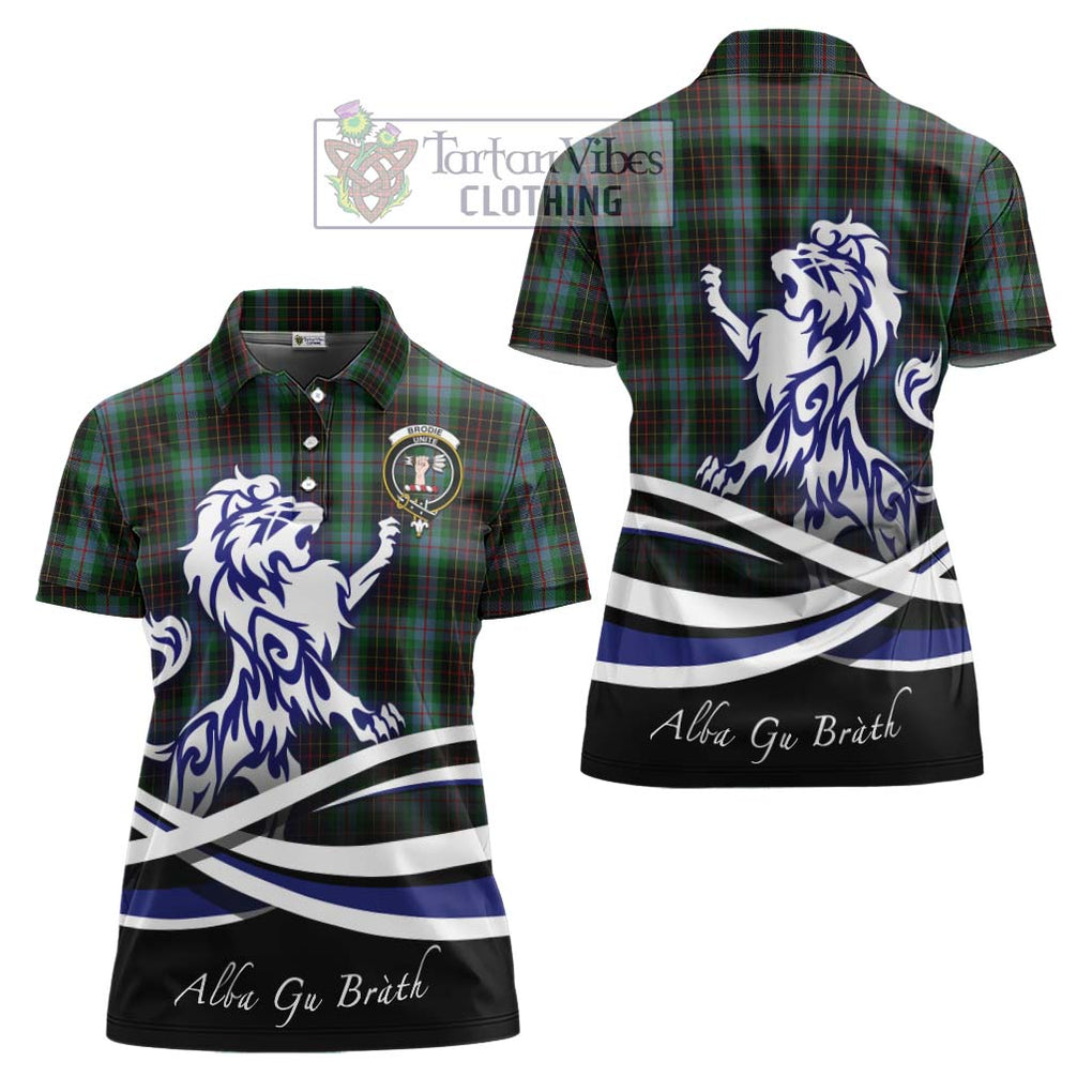 Brodie Hunting Tartan Women's Polo Shirt with Alba Gu Brath Regal Lion Emblem Women - Tartanvibesclothing Shop