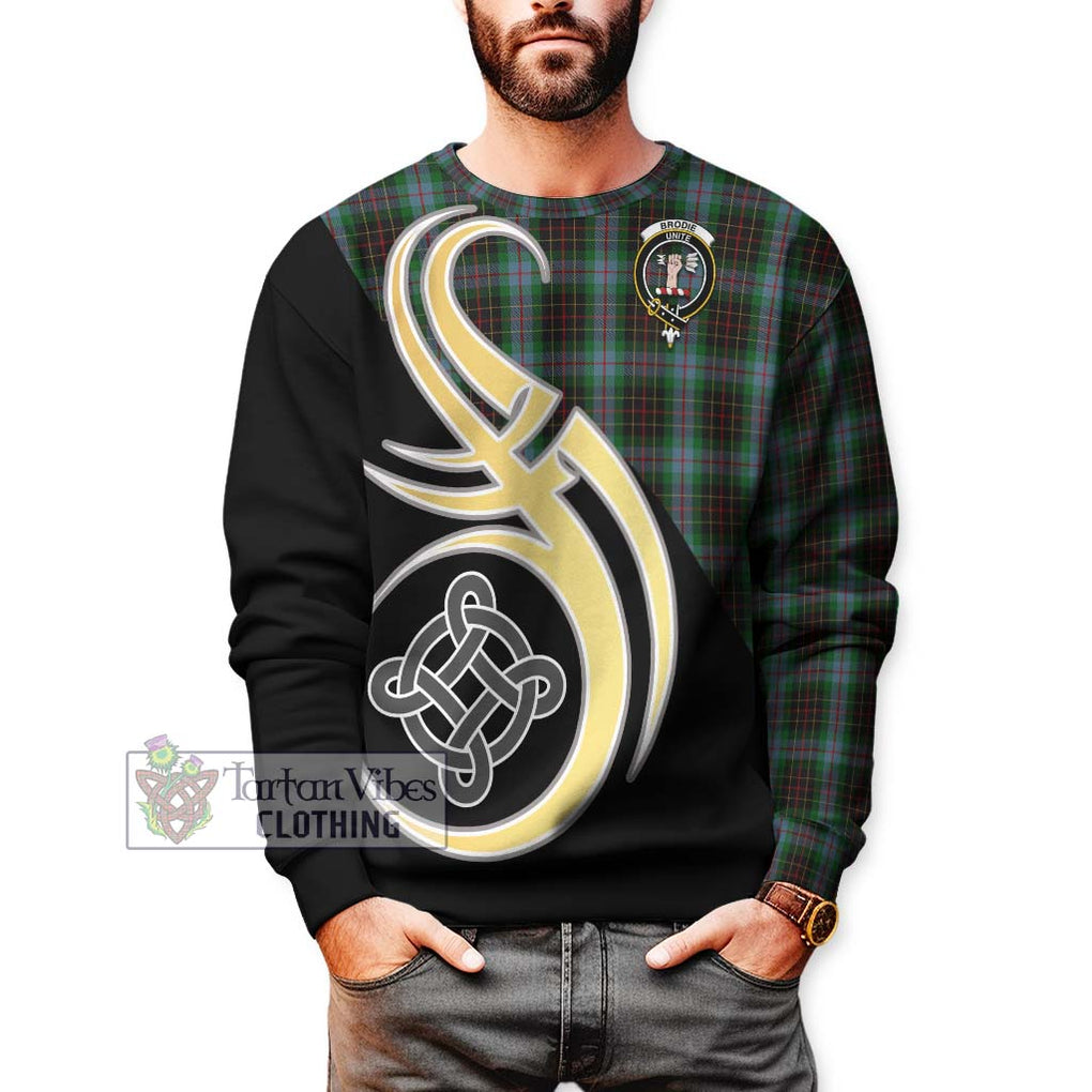 Brodie Hunting Tartan Sweatshirt with Family Crest and Celtic Symbol Style Unisex - Tartan Vibes Clothing