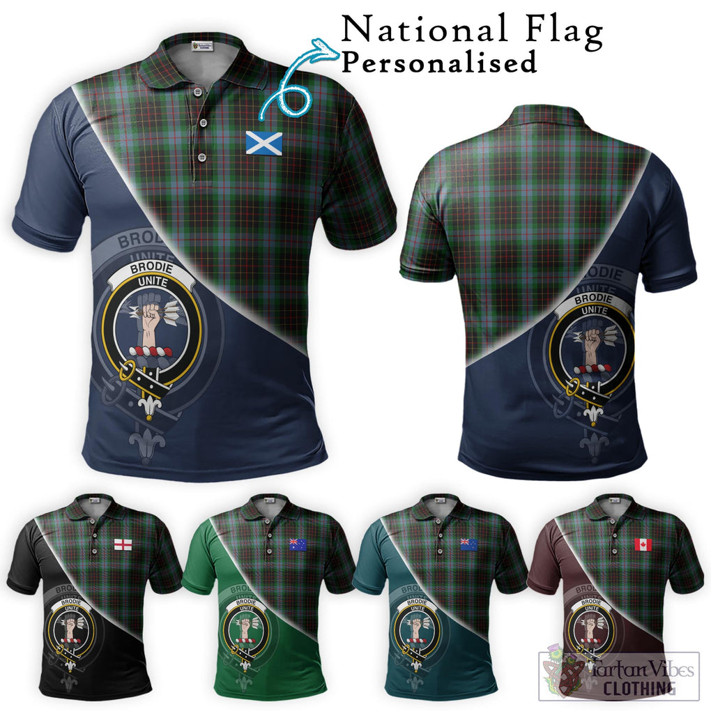 Brodie Hunting Tartan Polo Shirt with Personalised National Flag and Family Crest Half Style Maroon - Tartanvibesclothing Shop