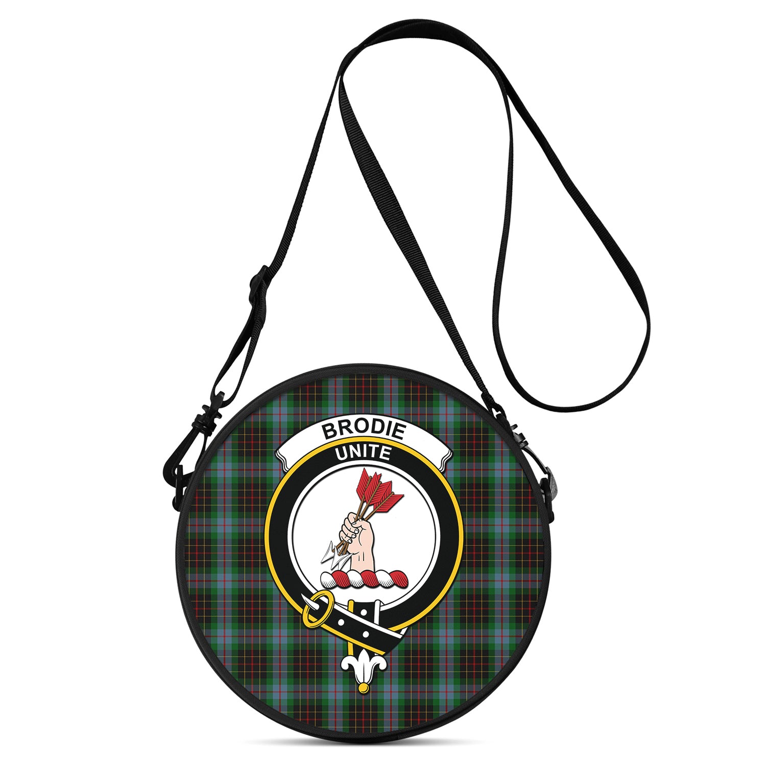 Brodie Hunting Tartan Round Satchel Bags with Family Crest One Size 9*9*2.7 inch - Tartanvibesclothing