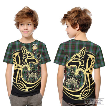Brodie Hunting Tartan Kid T-Shirt with Family Crest Celtic Wolf Style