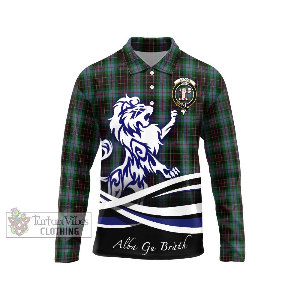 Brodie Hunting Tartan Long Sleeve Polo Shirt with Alba Gu Brath Regal Lion Emblem Unisex - Tartanvibesclothing Shop