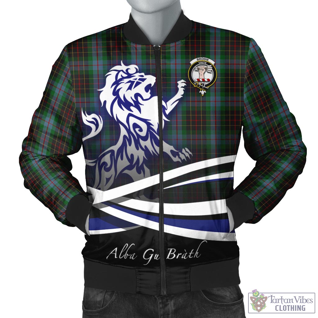 Tartan Vibes Clothing Brodie Hunting Tartan Bomber Jacket with Alba Gu Brath Regal Lion Emblem