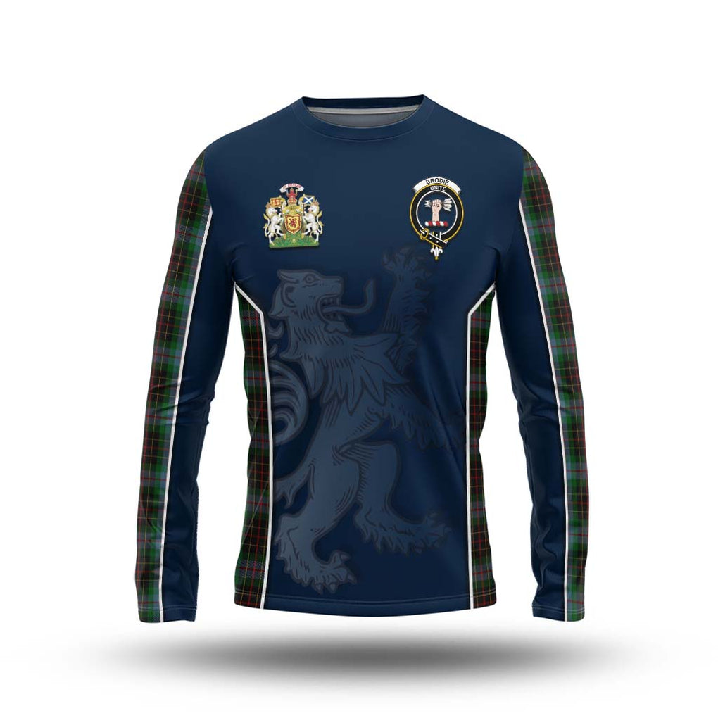 Brodie Hunting Tartan Long Sleeve T-Shirt with Family Crest and Lion Rampant Vibes Sport Style Unisex - Tartan Vibes Clothing