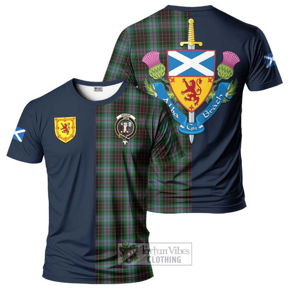 Tartan Vibes Clothing Brodie Hunting Tartan T-Shirt Alba with Scottish Lion Royal Arm Half Style