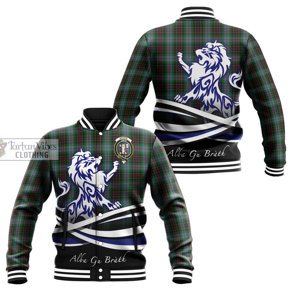 Brodie Hunting Tartan Baseball Jacket with Alba Gu Brath Regal Lion Emblem Unisex - Tartanvibesclothing Shop