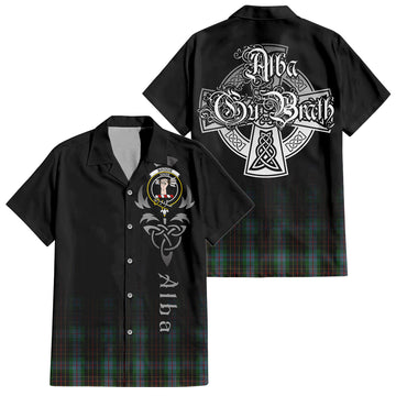 Brodie Hunting Tartan Short Sleeve Button Up Shirt Featuring Alba Gu Brath Family Crest Celtic Inspired