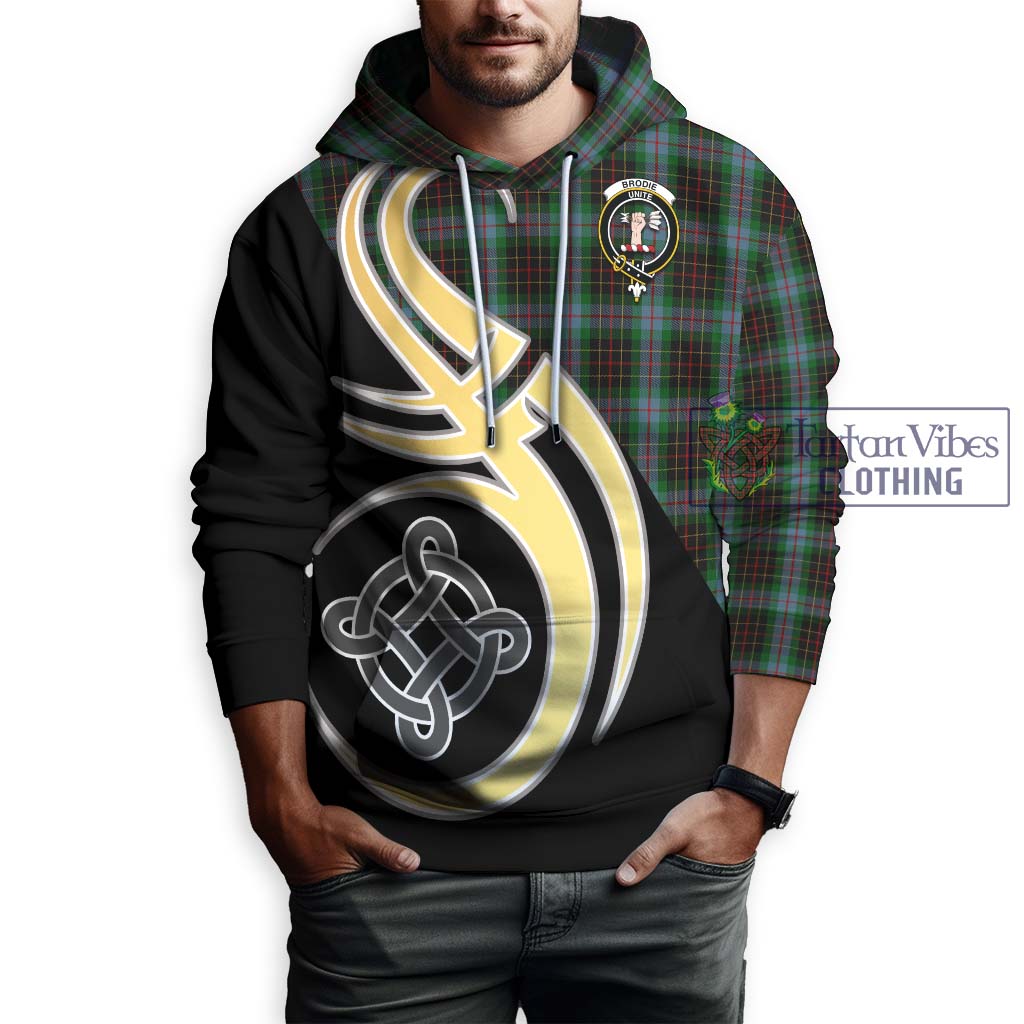 Brodie Hunting Tartan Hoodie with Family Crest and Celtic Symbol Style Zip Hoodie - Tartan Vibes Clothing