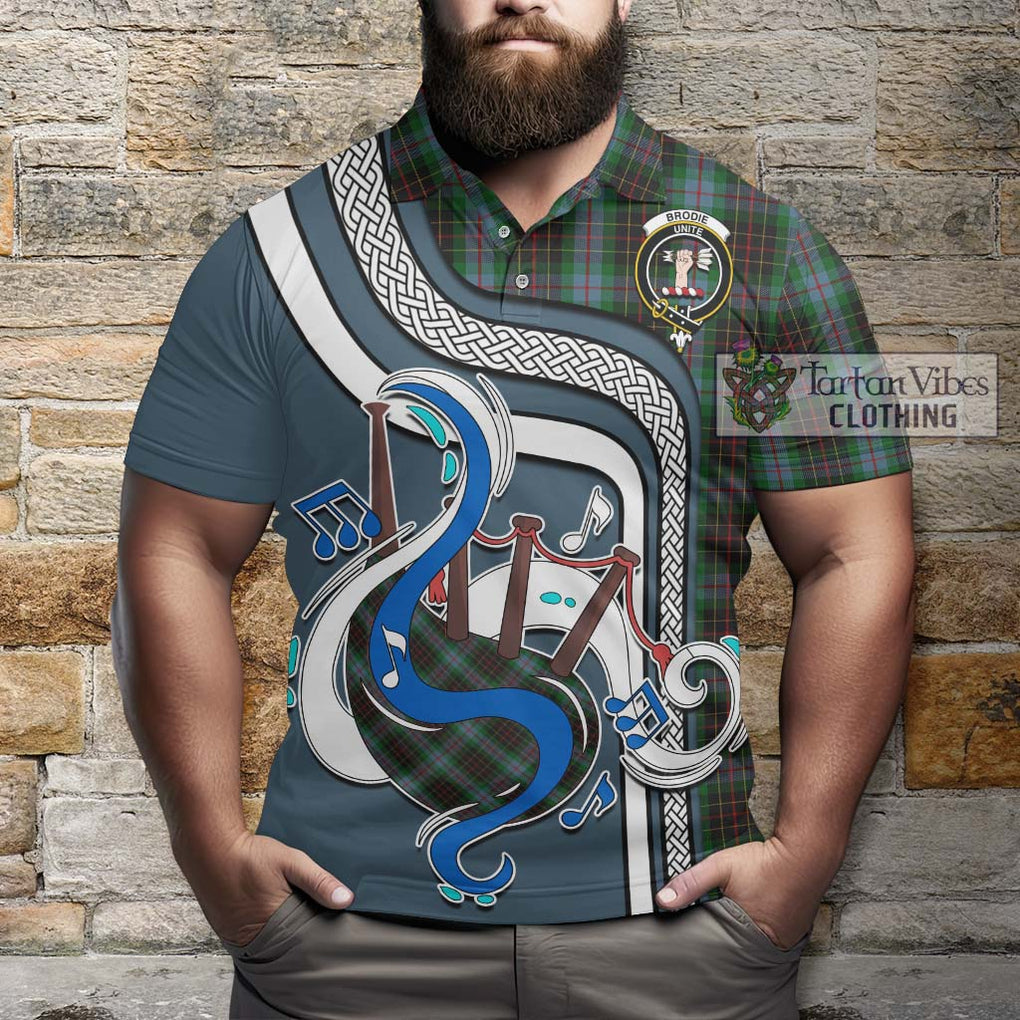 Tartan Vibes Clothing Brodie Hunting Tartan Polo Shirt with Epic Bagpipe Style