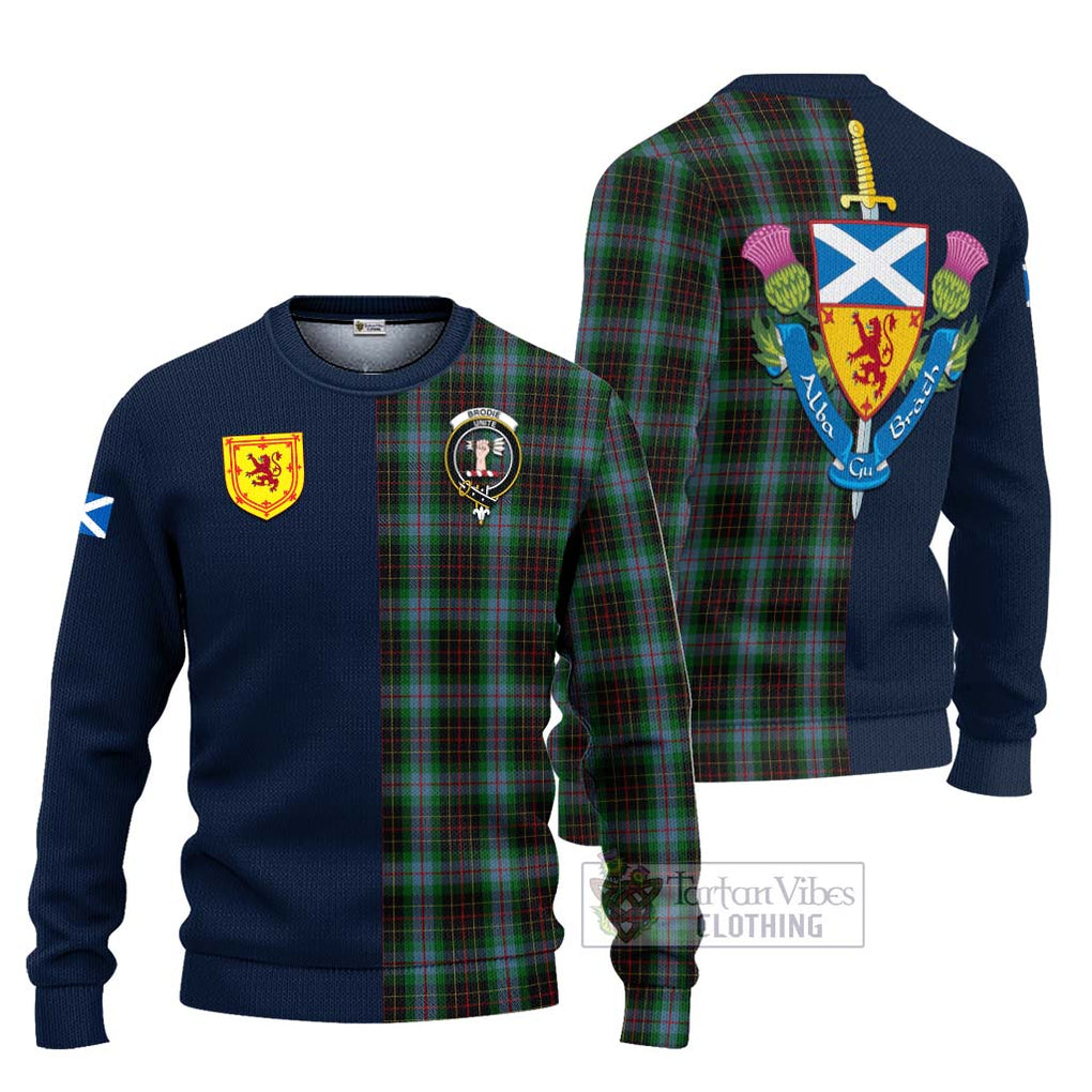 Tartan Vibes Clothing Brodie Hunting Tartan Knitted Sweater with Scottish Lion Royal Arm Half Style