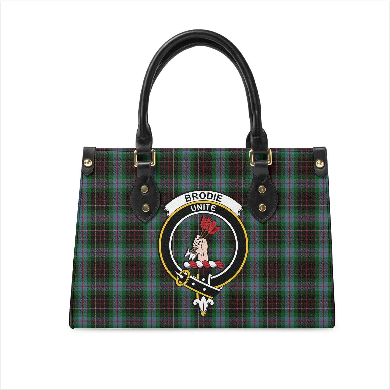 Brodie Hunting Tartan Leather Bag with Family Crest One Size 29*11*20 cm - Tartanvibesclothing