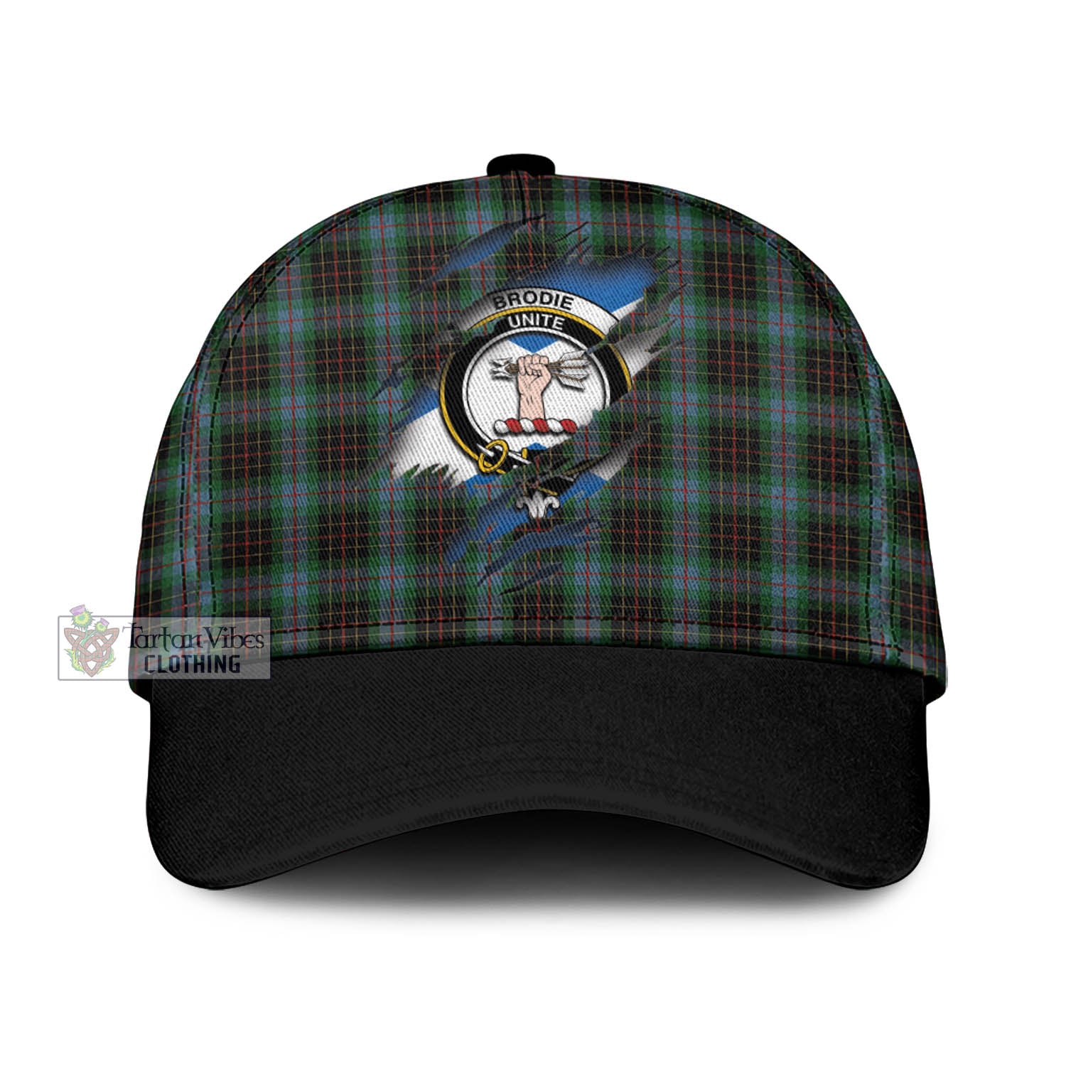 Tartan Vibes Clothing Brodie Hunting Tartan Classic Cap with Family Crest In Me Style