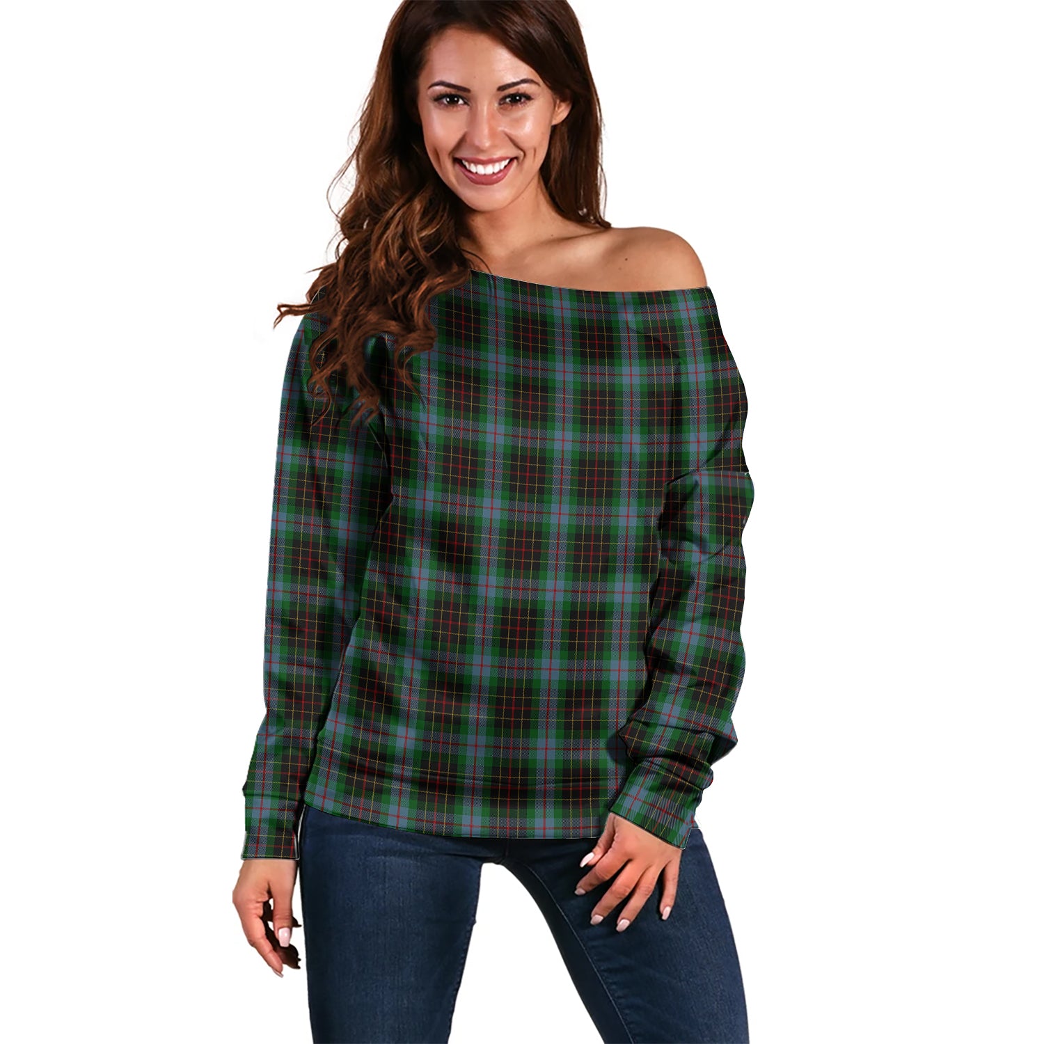 Brodie Hunting Tartan Off Shoulder Women Sweater Women - Tartanvibesclothing