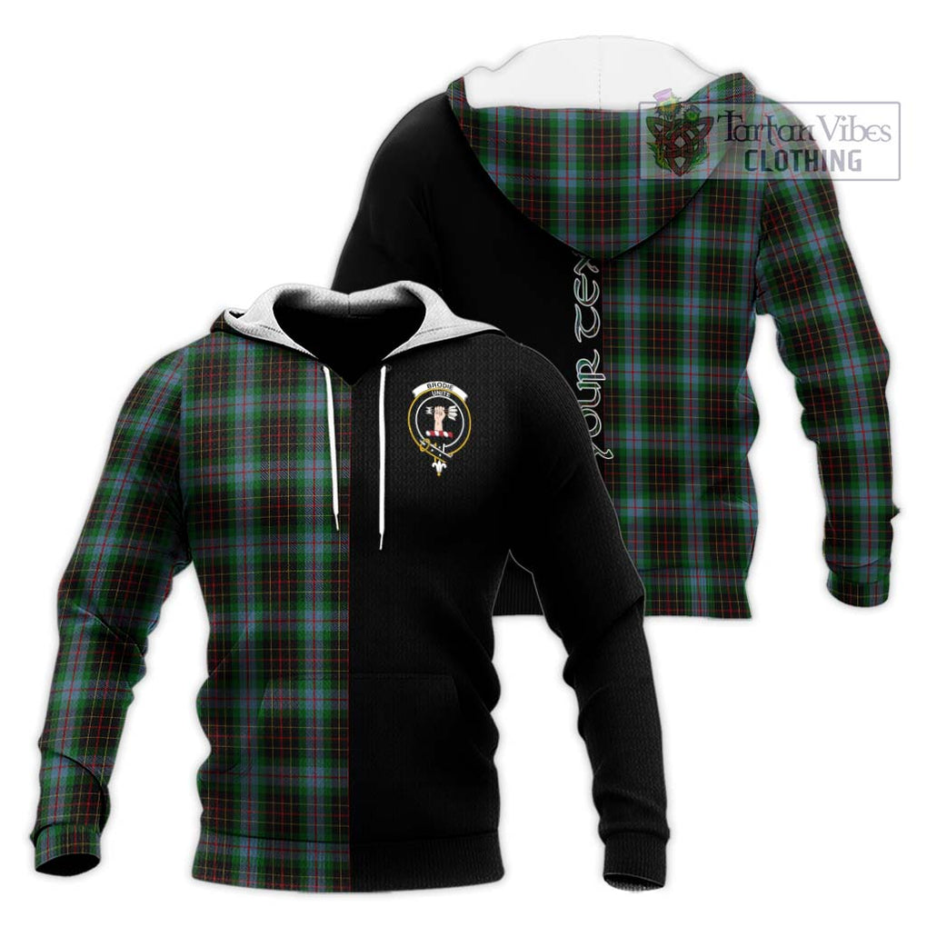 Brodie Hunting Tartan Knitted Hoodie with Family Crest and Half Of Me Style Unisex Knitted Pullover Hoodie - Tartanvibesclothing Shop