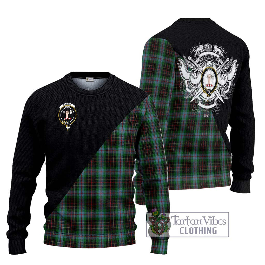 Brodie Hunting Tartan Knitted Sweater with Family Crest and Military Logo Style Unisex - Tartanvibesclothing Shop