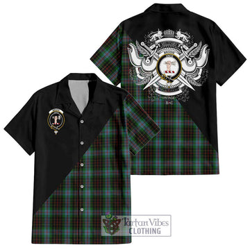 Brodie Hunting Tartan Short Sleeve Button Shirt with Family Crest and Military Logo Style