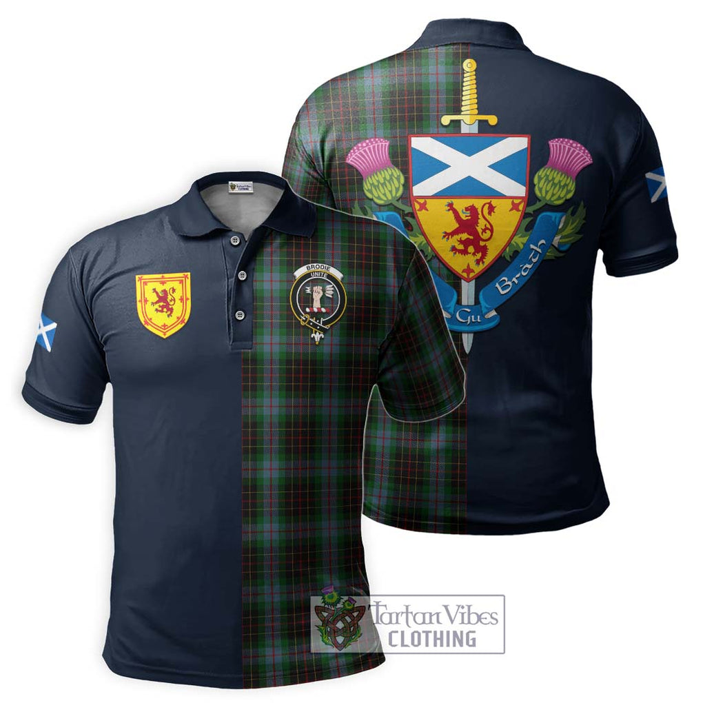 Tartan Vibes Clothing Brodie Hunting Tartan Polo Shirt with Scottish Lion Royal Arm Half Style