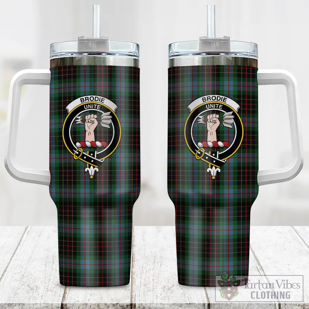 Tartan Vibes Clothing Brodie Hunting Tartan and Family Crest Tumbler with Handle