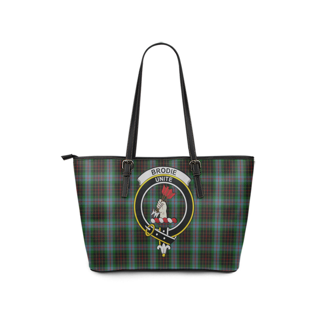 Brodie Hunting Tartan Leather Tote Bag with Family Crest - Tartanvibesclothing