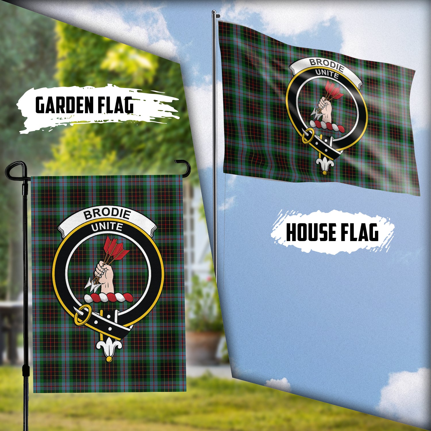 Brodie Hunting Tartan Flag with Family Crest Garden Flag (Vertical) - Tartan Vibes Clothing