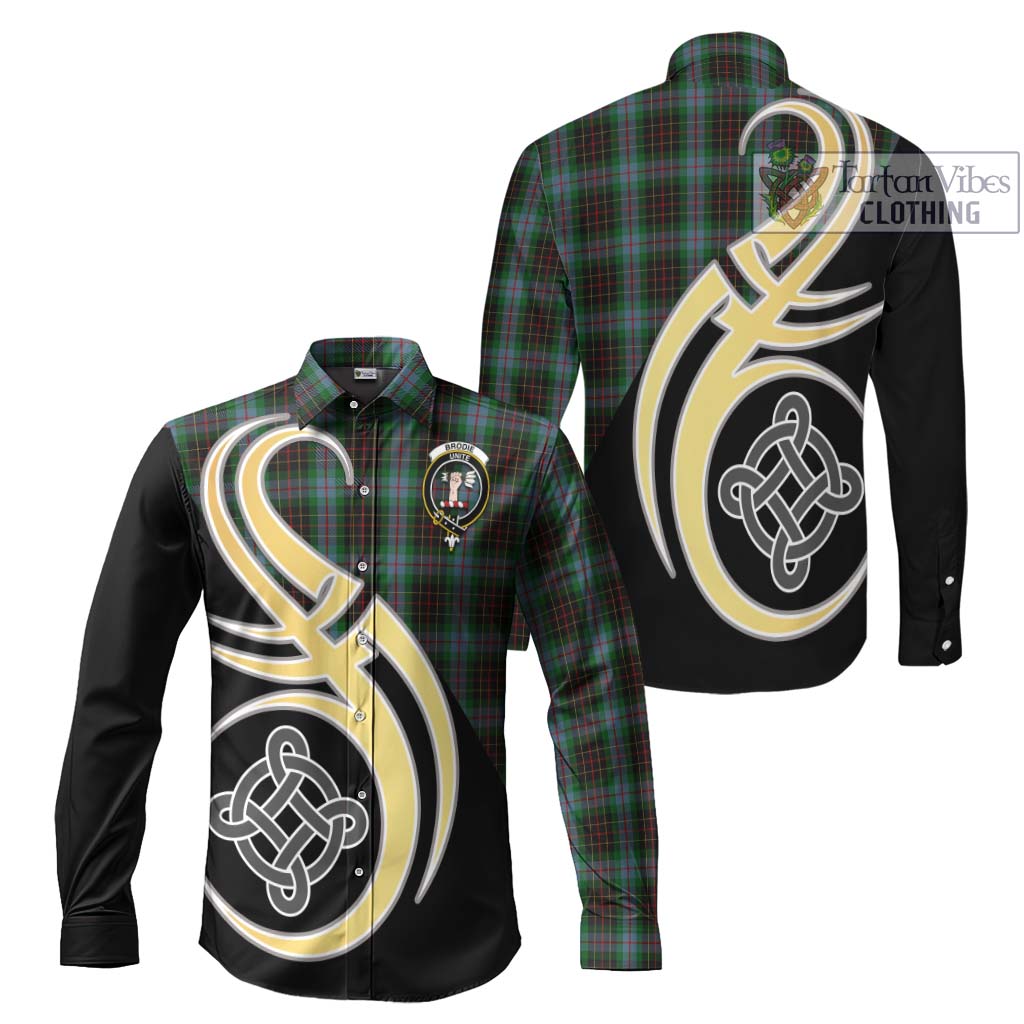 Brodie Hunting Tartan Long Sleeve Button Shirt with Family Crest and Celtic Symbol Style Men's Shirt S - Tartan Vibes Clothing