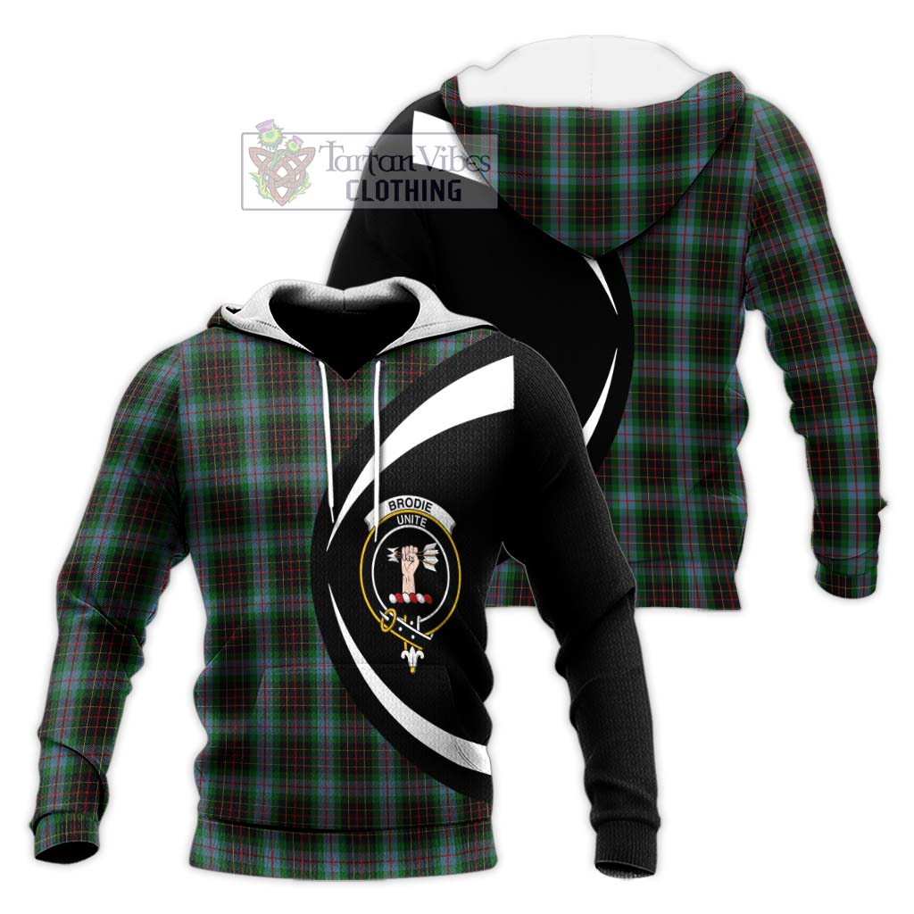 Brodie Hunting Tartan Knitted Hoodie with Family Crest Circle Style Unisex Knitted Pullover Hoodie - Tartan Vibes Clothing