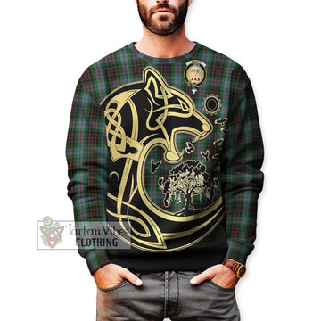 Brodie Hunting Tartan Sweatshirt with Family Crest Celtic Wolf Style