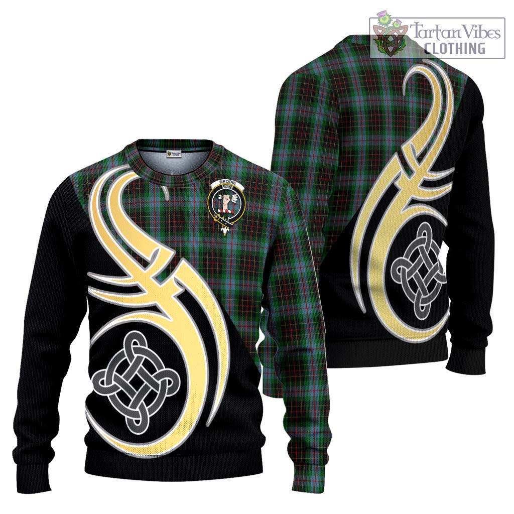 Brodie Hunting Tartan Knitted Sweater with Family Crest and Celtic Symbol Style Unisex - Tartan Vibes Clothing