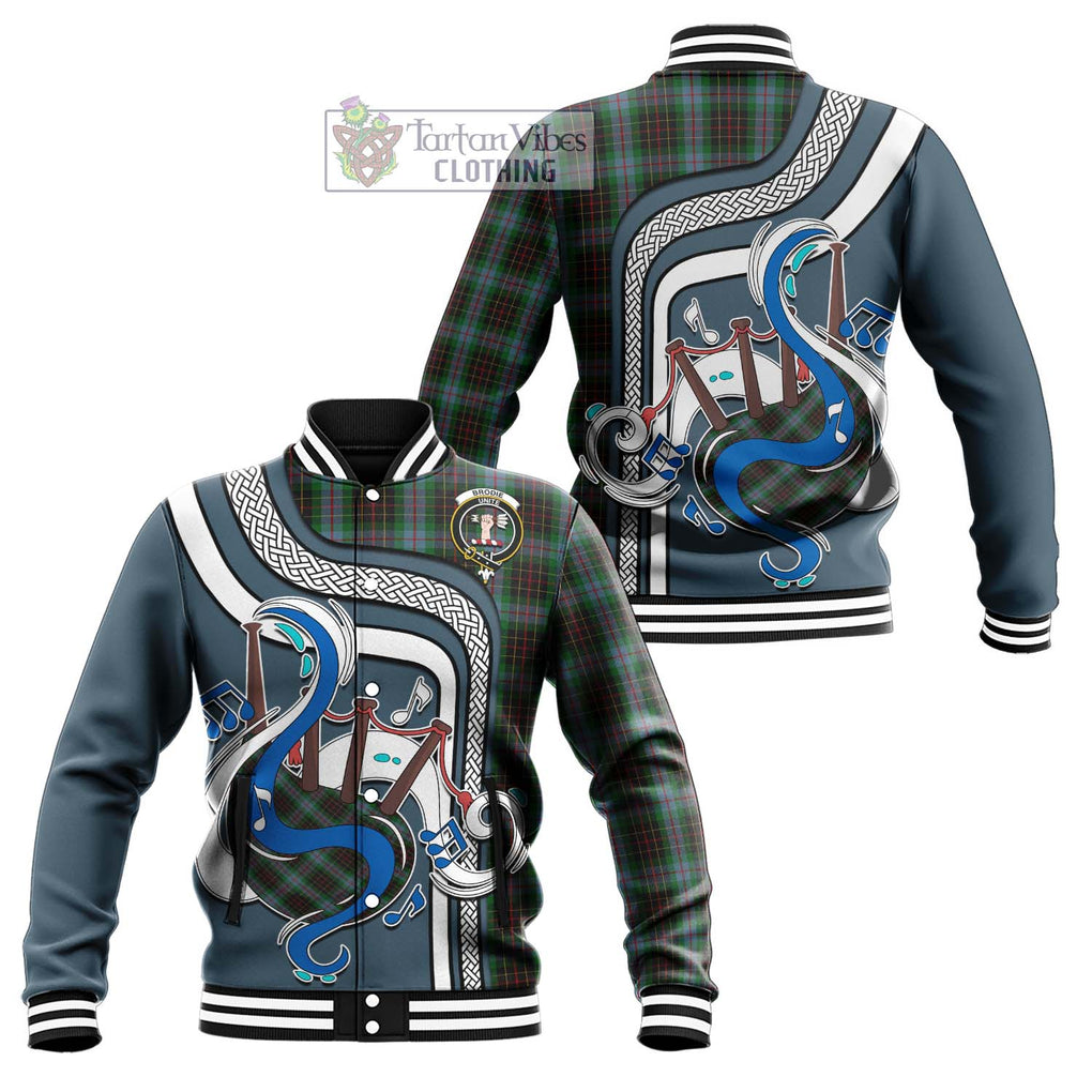 Tartan Vibes Clothing Brodie Hunting Tartan Baseball Jacket with Epic Bagpipe Style