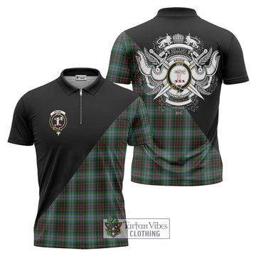 Brodie Hunting Tartan Zipper Polo Shirt with Family Crest and Military Logo Style