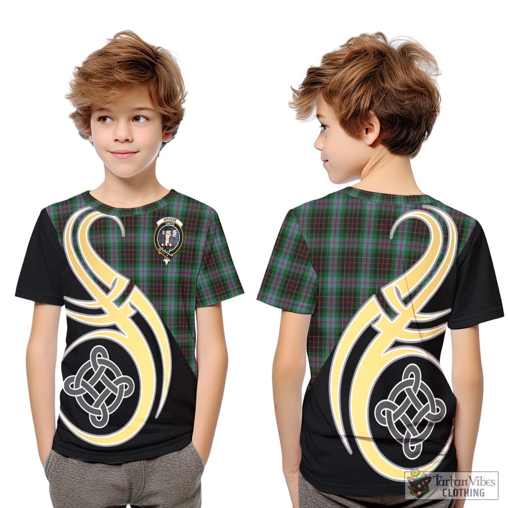 Brodie Hunting Tartan Kid T-Shirt with Family Crest and Celtic Symbol Style Youth XL Size14 - Tartan Vibes Clothing