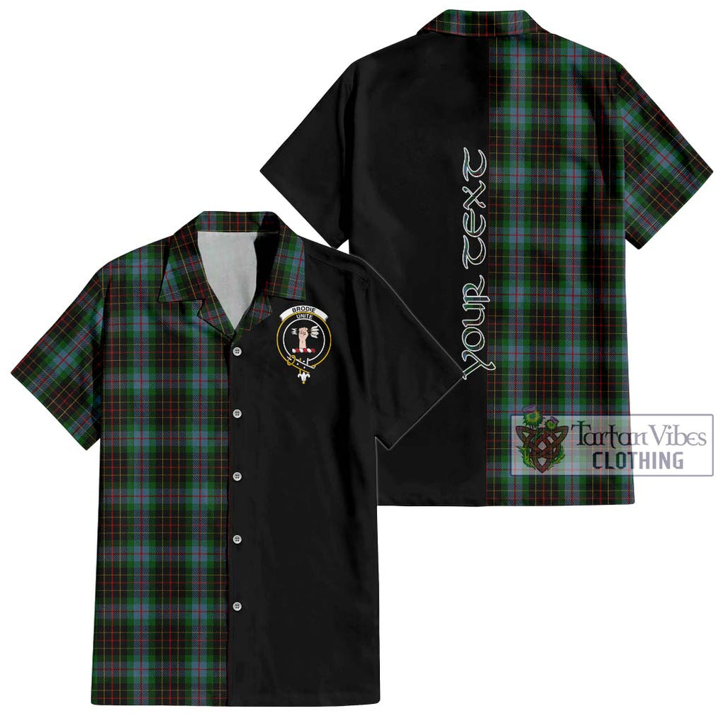 Brodie Hunting Tartan Short Sleeve Button Shirt with Family Crest and Half Of Me Style Kid - Tartanvibesclothing Shop