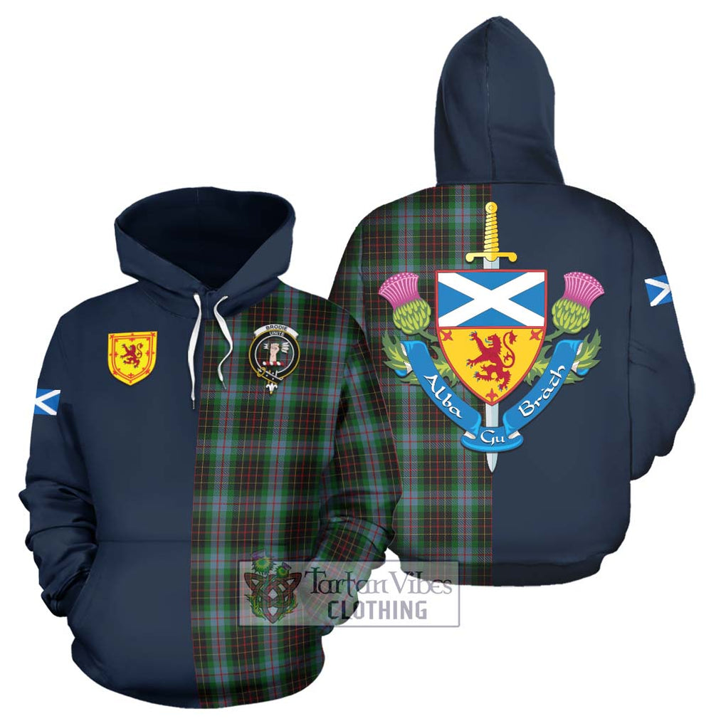 Tartan Vibes Clothing Brodie Hunting Tartan Hoodie with Scottish Lion Royal Arm Half Style