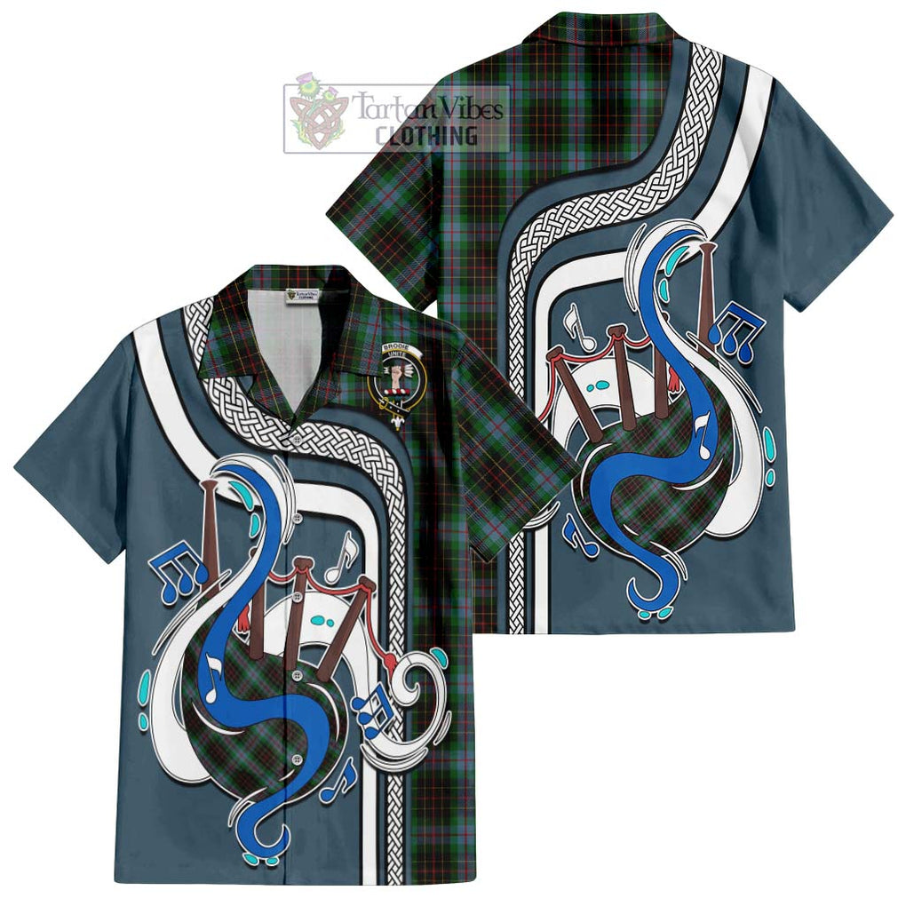 Brodie Hunting Tartan Short Sleeve Button Shirt with Epic Bagpipe Style Kid - Tartanvibesclothing Shop