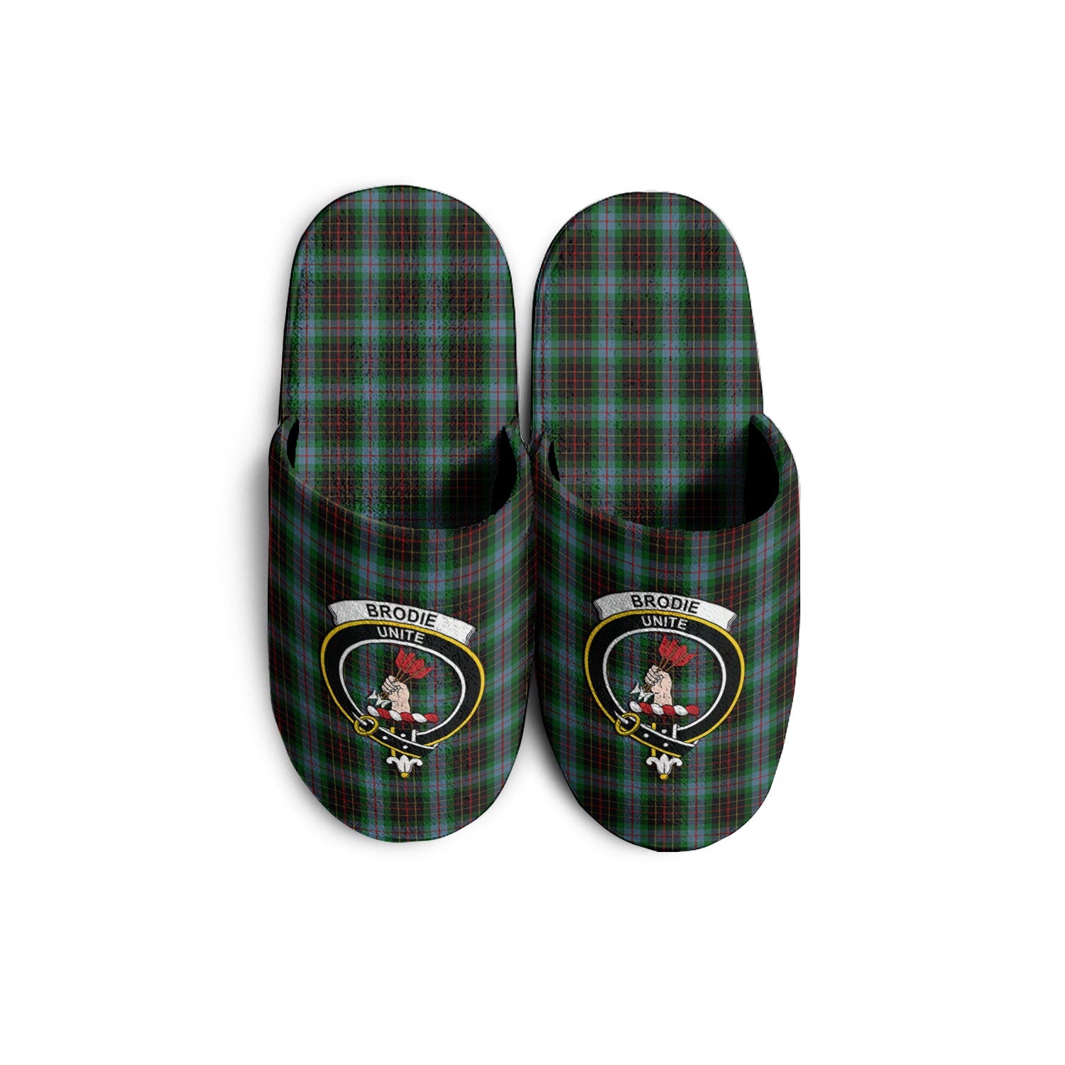 Brodie Hunting Tartan Home Slippers with Family Crest - Tartanvibesclothing