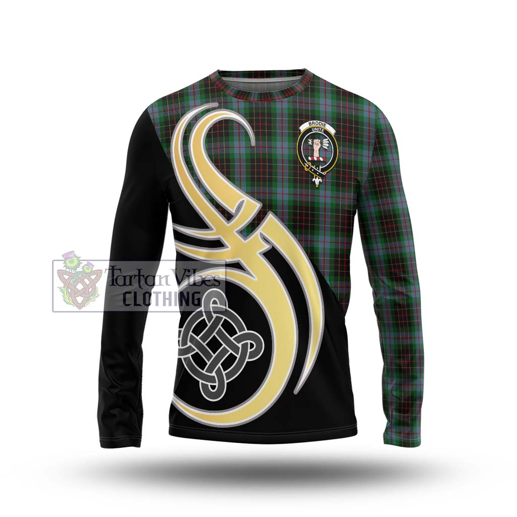 Brodie Hunting Tartan Long Sleeve T-Shirt with Family Crest and Celtic Symbol Style Unisex - Tartan Vibes Clothing