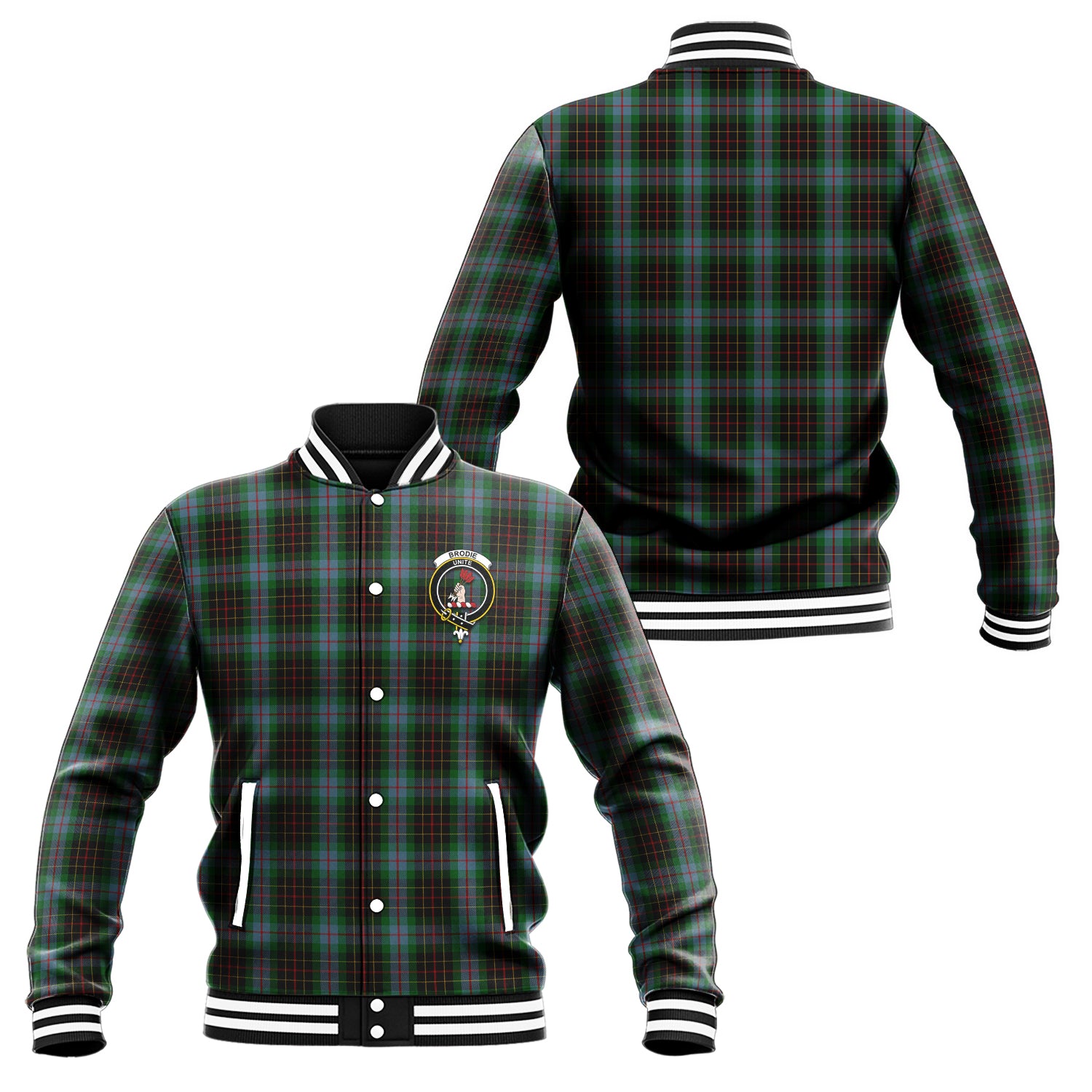 Brodie Hunting Tartan Baseball Jacket with Family Crest Unisex - Tartan Vibes Clothing