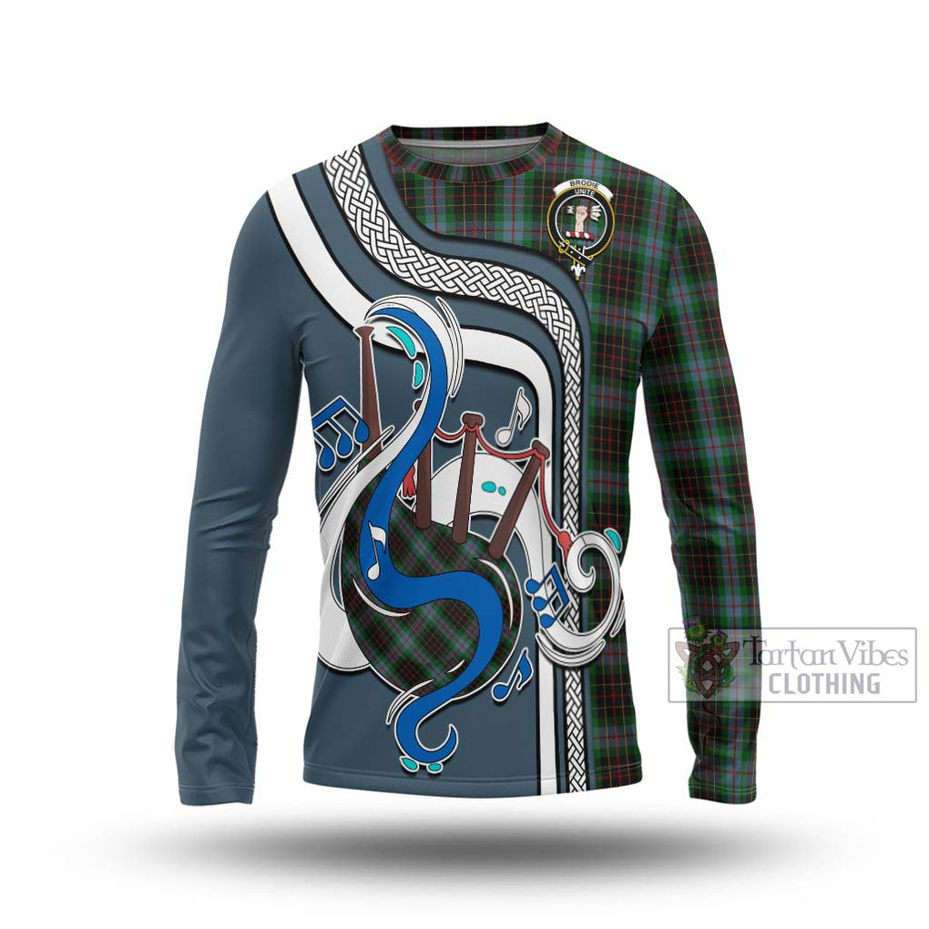 Tartan Vibes Clothing Brodie Hunting Tartan Long Sleeve T-Shirt with Epic Bagpipe Style