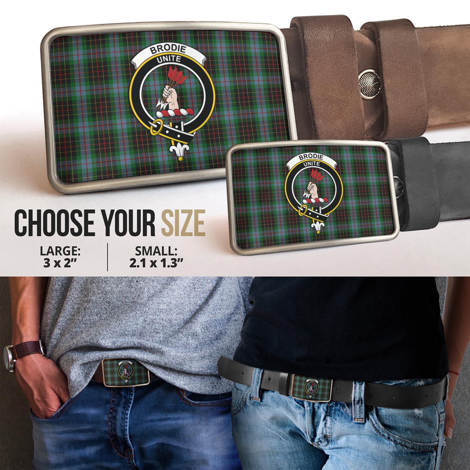 Brodie Hunting Tartan Belt Buckles with Family Crest - Tartan Vibes Clothing