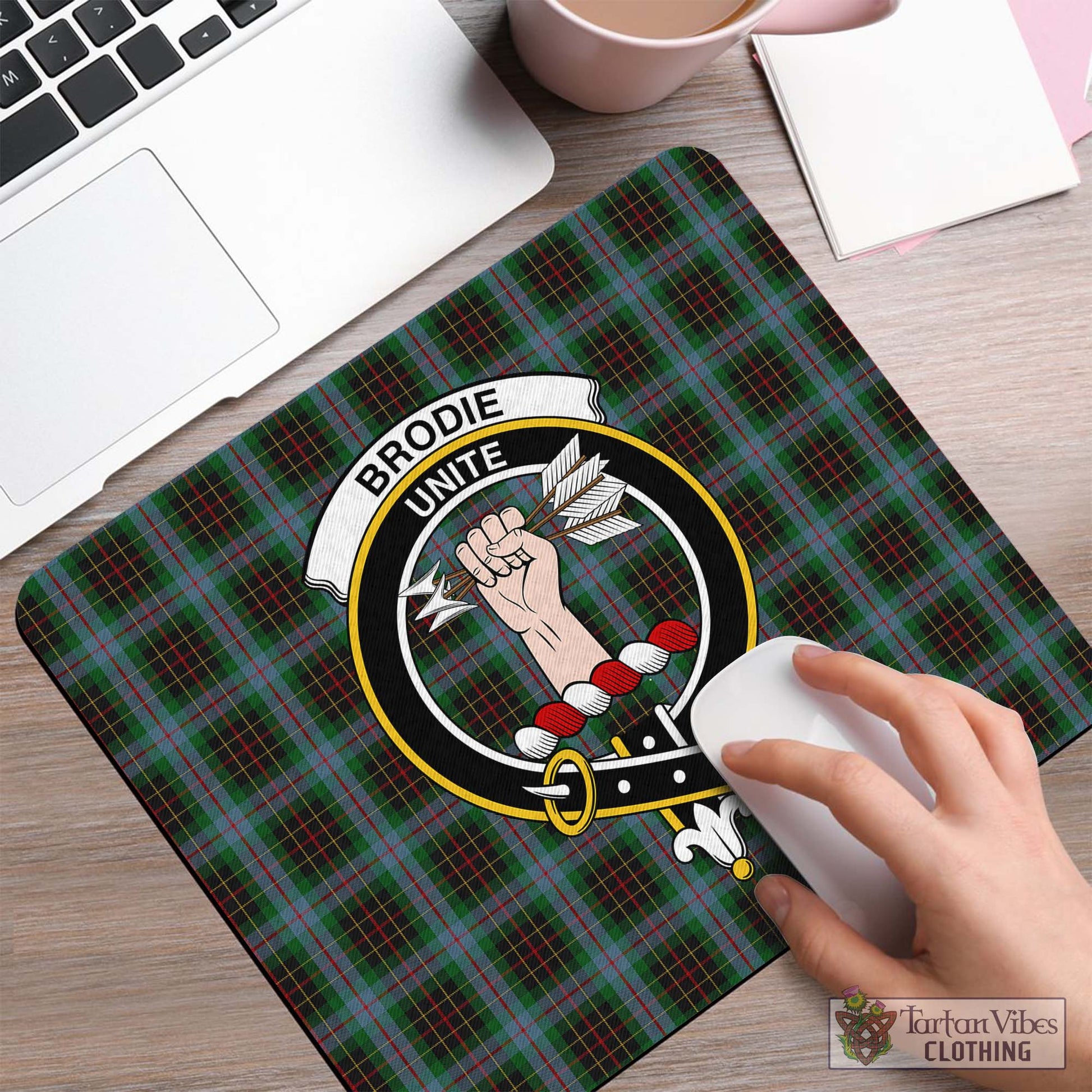 Tartan Vibes Clothing Brodie Hunting Tartan Mouse Pad with Family Crest