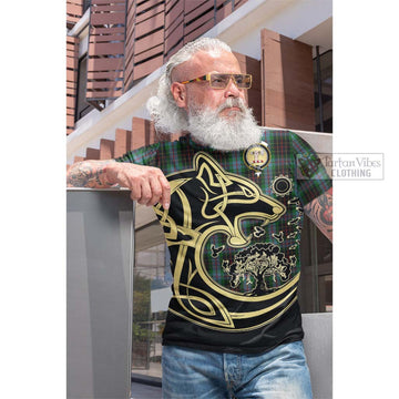 Brodie Hunting Tartan Cotton T-shirt with Family Crest Celtic Wolf Style