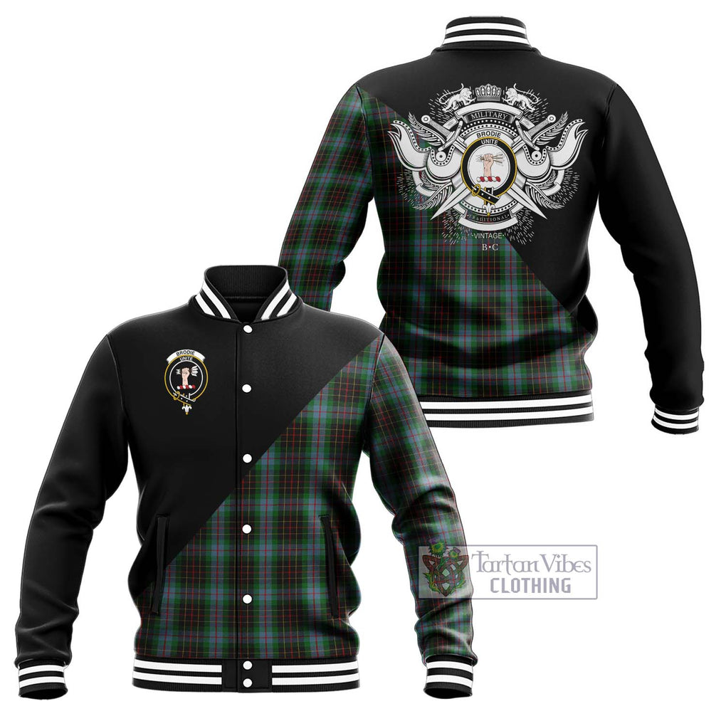 Brodie Hunting Tartan Baseball Jacket with Family Crest and Military Logo Style Unisex - Tartanvibesclothing Shop