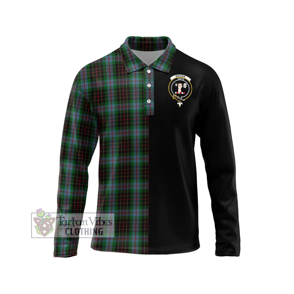 Brodie Hunting Tartan Long Sleeve Polo Shirt with Family Crest and Half Of Me Style Unisex - Tartanvibesclothing Shop