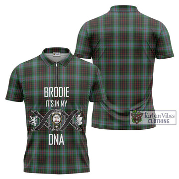 Brodie Hunting Tartan Zipper Polo Shirt with Family Crest DNA In Me Style