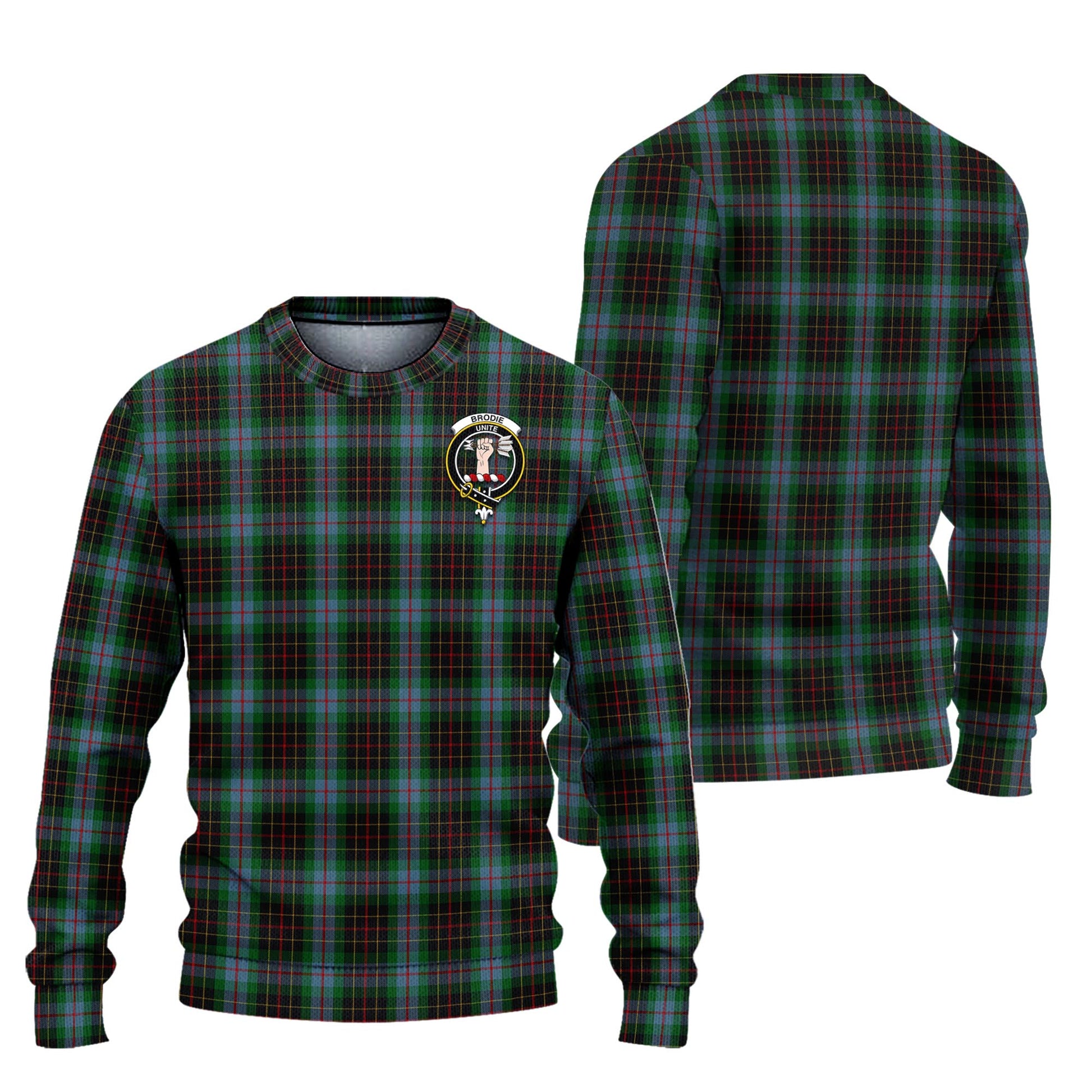 Brodie Hunting Tartan Knitted Sweater with Family Crest Unisex - Tartanvibesclothing